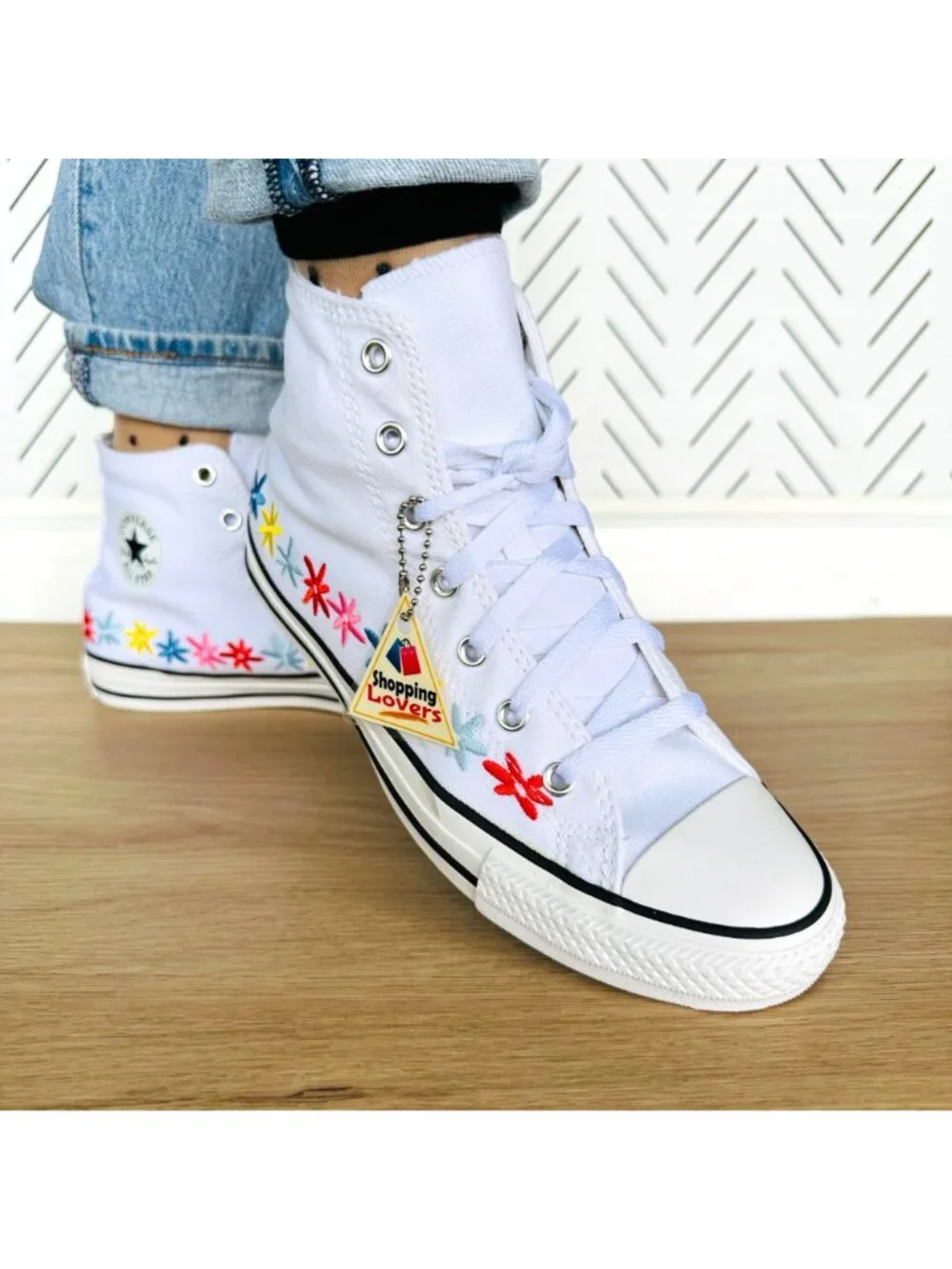 ⭐Chuck Taylor All Star Hi GS Big Kid Shoes 5.5 White Floral Embroidered A06311F
